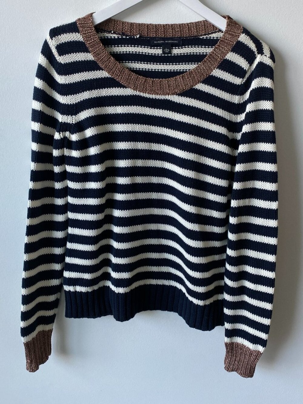 Striped Banana Republic Sweater with Metallic Thread Accents | Size L